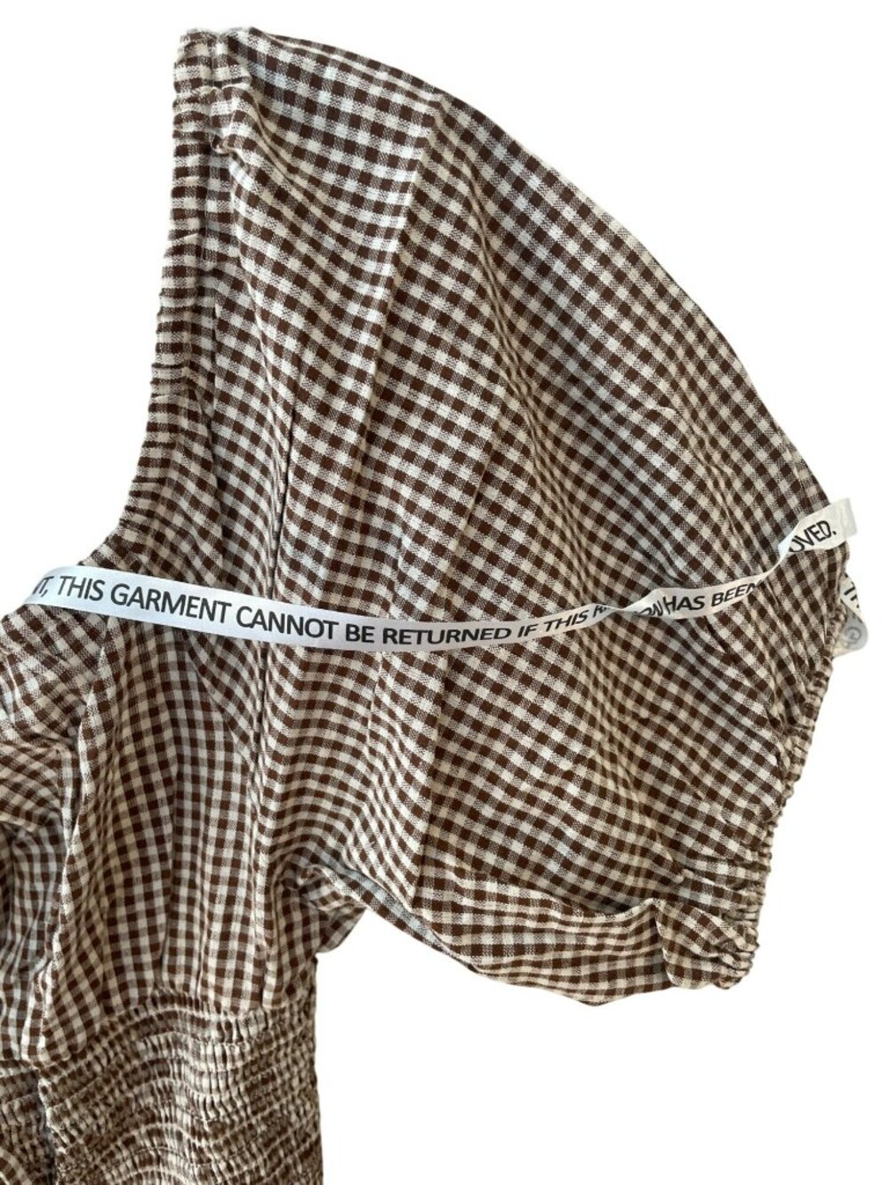 Esmee Exclusive Brown & Cream Gingham Smocked Midi Dress Puff Sleeves Sz 12 NWT - Picture 4 of 9